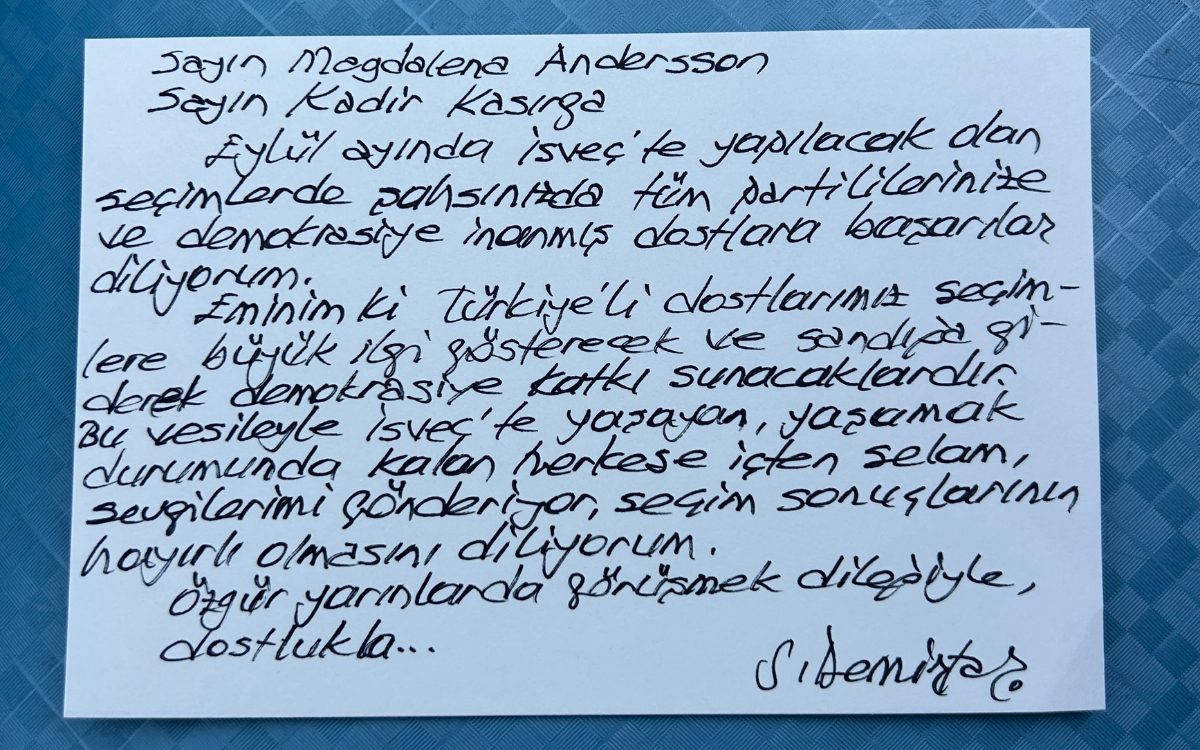 Imprisoned Kurdish Leader Selahattin Demirtaş Sends Handwritten Message of Support to Sweden’s Social Democrats Ahead of September Election